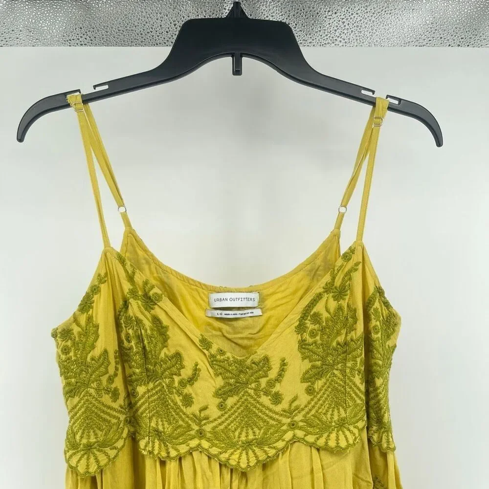 Urban Outfitters Jamie Embroidered Babydoll Mini Dress Large Yellow Festival